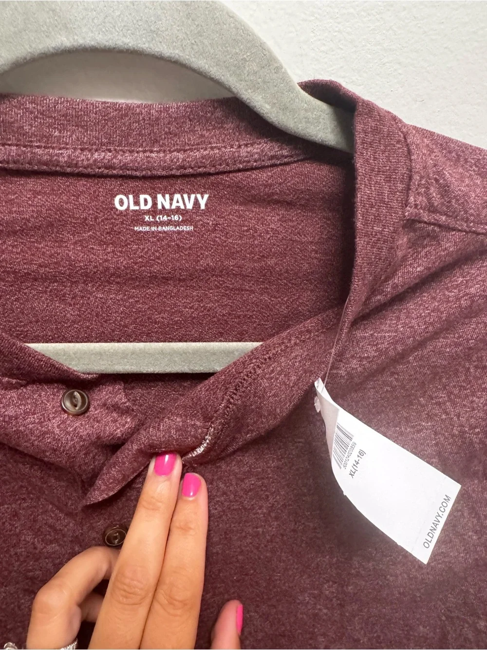 NWT Youth Old Navy Long-Sleeve Henley in Wine Heather